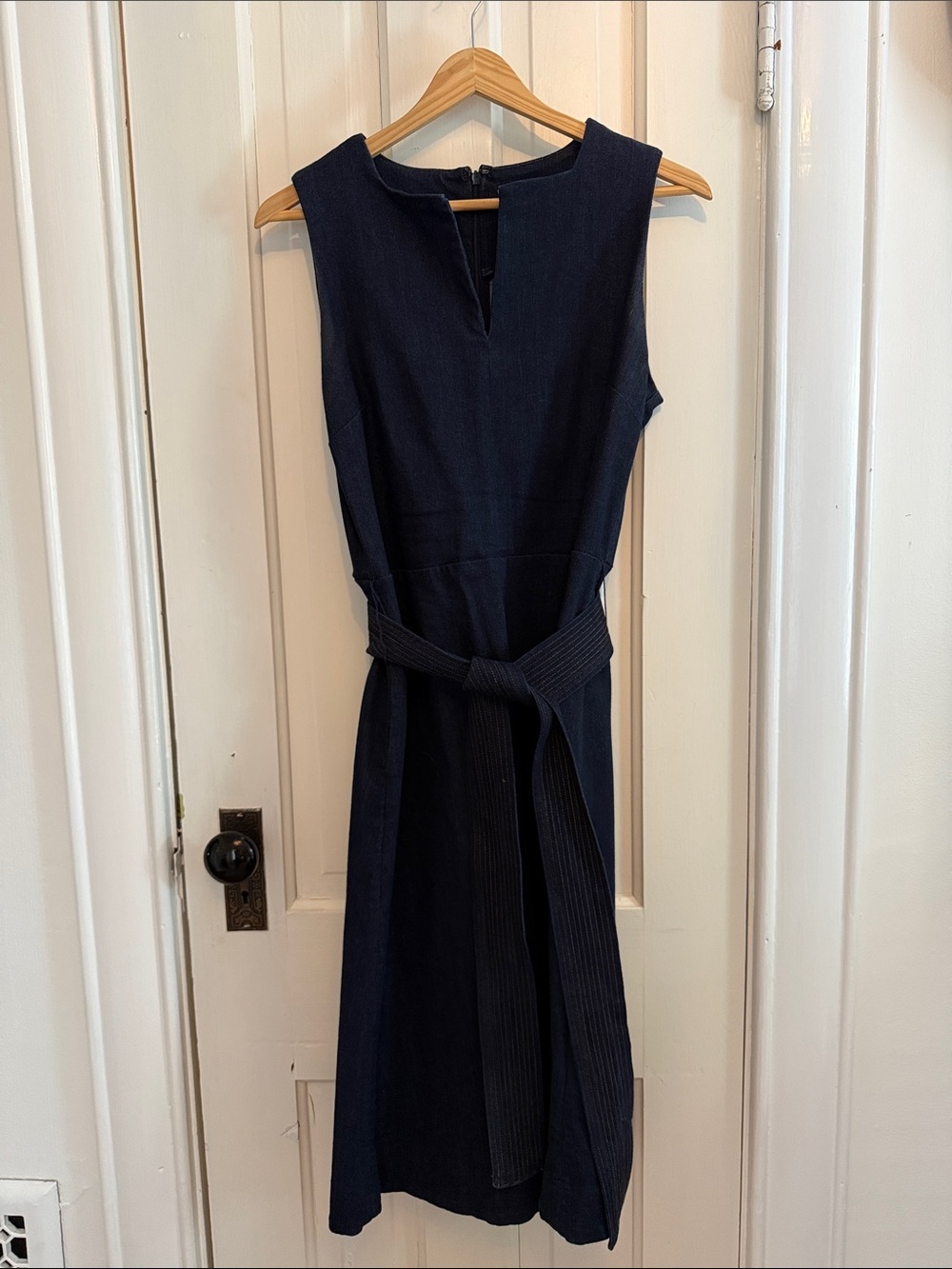 Banana Republic Denim Navy Sleeveless Midi Dress with Self-Tie Belt